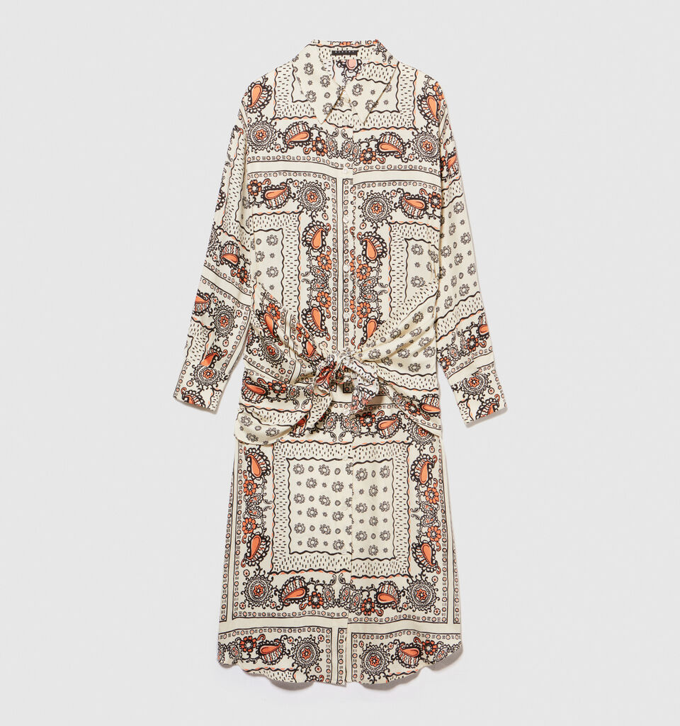 Printed shirt dress with sash - women's midi dresses - Multi-color | Sisley image number 6